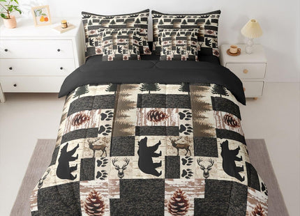 Erosebridal Rustic Cabin Queen Comforter Set with Sheets 7 Piece Western Bear Elk Deer Bed in A Bag Farmhouse Lodge Wildlife Bedding Sets for Men Adults Country Forest Hunting Bed Set Pine Tree Decor