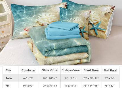 Bedbay Coastal Bedding Set Bed in a Bag Queen Beach Comforter Set 8 Pcs Turquoise Ocean Bed Set Lightweight Summer Comforter Queen Size Quilt Set Beach Room Decor for Teen Girls Women(Ocean,Queen)