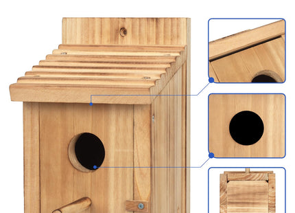 NATUREYLWL Bird House for Outside,Natural Wooden Bird Houses Outdoor,Thicken Birdhouse for Bluebird Chickadee Swallow Wren Assembly Required