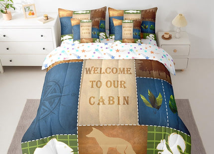 Feelyou Vinatge Bear Comforter Set with Sheets Full Size 7 Piece Kids Deer Hunting Bedding Set for Boys Teens Rustic Cabin Country Fish Bed in a Bag Rabbit Plaid Blue Bed Set