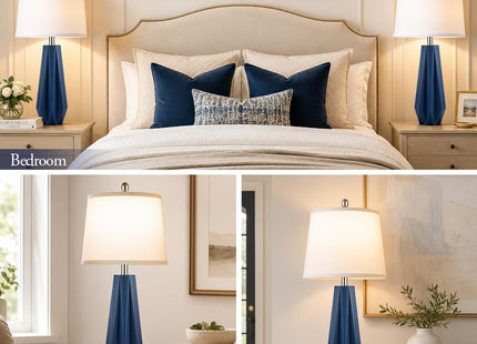 SoftLume 28'' Table Lamps Set of 2 for Living Room, Navy Blue Coastal Lamps