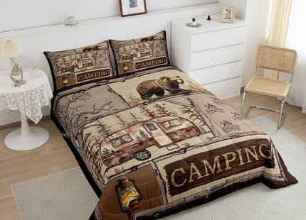 Erosebridal Rustic Bear Comforter Set,RV Happy Camping Bedding Set Full