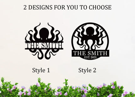 Personalized Octopus Metal Sign - Custom Nautical Wall Art Decor, Funny Octopus Bathroom Sign, Outdoor Garden Name Plate, Metal Beach House Wall Hanging, Unique Birthday Gift for Ocean Lovers