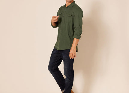 Amazon Essentials Men's Regular-Fit Long-Sleeve Flannel Shirt, Button-Up Cotton Twill, Double Chest Pockets, Olive Heather, XX-Large