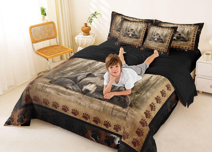 Erosebridal Brown Bear King Comforter Set with Sheets 7 Piece Rustic Wildlife Bear Paw Bed in A Bag Vintage Farmhouse Cabin Bedding Sets Country Lodge Bed Set