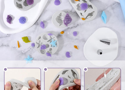 Beasea Silicone Molds Marine Theme, 4pcs Silicone Mold Fondant Cake Decoration Making Shells Conch Starfish Sheet Mat for Handmade Baking DIY