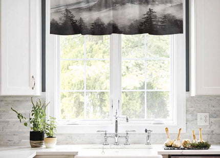 Nature Mountains Window Valance Curtain Natural Smokey Mountain Forest Idyllic Valance Tier Curtain Blackout Rod Pocket Curtain Valance for Kitchen/Bedroom/Living Room/Bathroom, 1 Panel, 54 x 18 Inch