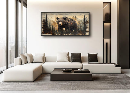 Trulave Framed Large Cabin Bear Wall Art Decor for Living Room 60''x30''