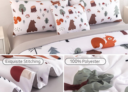 BYHOFMLY Queen Comforter Set for Boys 6 Pieces Forest Theme White Bedding Set with Sheets Woodland Animals Printed Teen Boy Bed in A Bag for All Season (Forest, Queen)