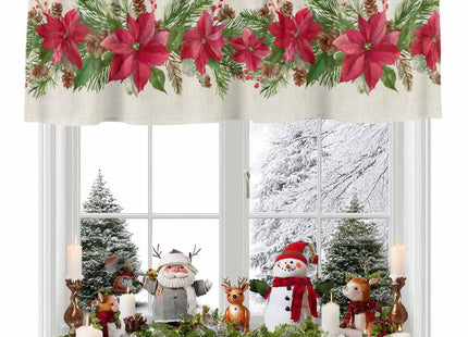 Merry Christmas Red Poinsettia Kitchen Curtain Valance, Window Curtain Valance Rod Pocket, 1 Panel Small Valances Window Treatment for Bathroom Living Room Cafe (54x18in Green Pine Tree Leaves)