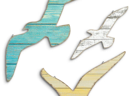 Putuo Decor 3pcs Seagull Wall Decor, Wooden Sea Bird Beach Wall Art, Ocean Home Decor Indoor Coastal Theme Wall Hanging for Bathroom Home Living Room Lake House