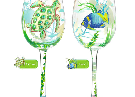 NymphFable Sea Turtle Hand-Painted Wine Glass Gift for Ocean Lovers, 15 oz