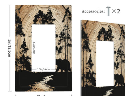 Rustic Forest Antler Black Bear Deer Silhouettes Decorative Outlet Covers 1 Gang Single Rocker Light Switch Cover Plate Wall Plates GFCI Faceplate for Farmhouse Home Decor