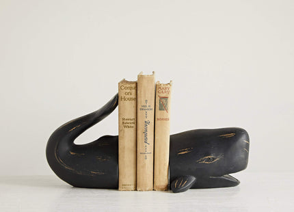 Creative Co-Op Decorative Distressed Resin Whale Bookends, Black