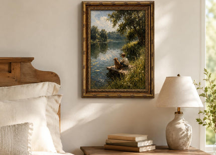 Jevoluntic Boy And Dog Framed Wall Art, Boy Fishing Wall Decor,12 x 16In