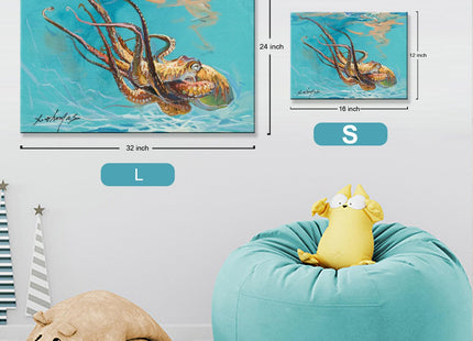 JZLDZS Ocean Wall Art Octopus Canvas Prints, 12x16 Inch Framed, Blue