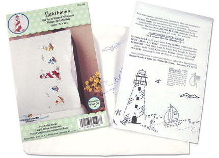 Design Works Crafts Lighthouse Stamped for Embroidery Pillowcases,Standard
