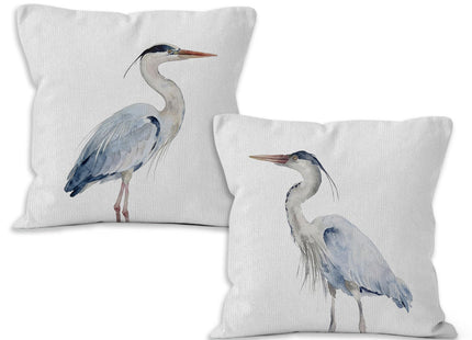 YSFUYZCT Coastal Blue Heron Throw Pillow Covers 18x18 Set of 2, Nautical Coastal Decor, Nautical Blue Heron Bird Pillow Covers for Home Bedroom Couch