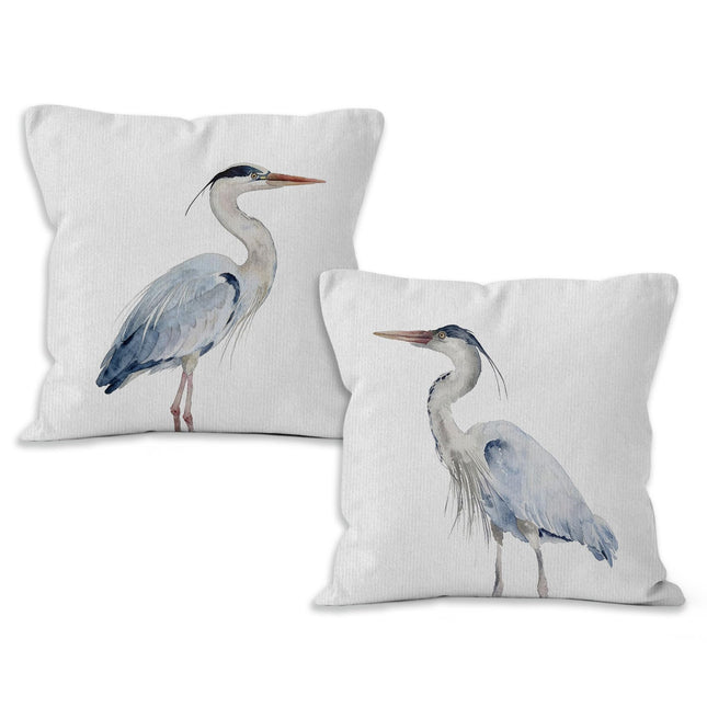 YSFUYZCT Coastal Blue Heron Throw Pillow Covers 18x18 Set of 2, Nautical Coastal Decor, Nautical Blue Heron Bird Pillow Covers for Home Bedroom Couch