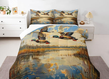 Castle Fairy 3D Duck Bedding Set Flying Duck Comforter Set for Kids Boys Lakeside Scenery Comforter Fishing Quilt Set 1 Comforter Set with 1 Pillowcase Toddler Size