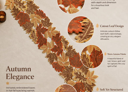 Fall Table Runner 13x69 Inches Long Autumn Maple Leaf Embroidered Runner