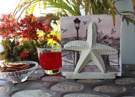 Nautical Metal Napkin Holder for Lunch/Dinner/Beverage Cocktail Napkin Holder For Kitchen/Ocean/Coastal By The Metal Magician (Starfish Sea White)