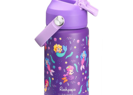 rockpapa 14oz Kids Stainless Steel Water Bottle with Straws, Mermaid