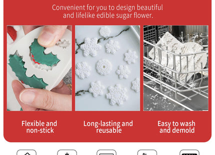 Christmas Fondant Mold Holly Leaf Silicone Fondant Candy Molds Set of 5