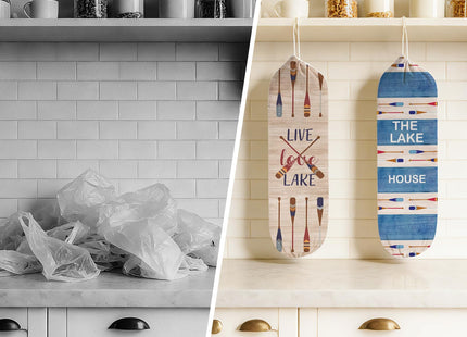2Pcs Lake House Plastic Bag Holder for Kitchen Essentials, Reusable Hanging Grocery Bag Organizer, Washable Large Grocery Trash Bags Storage Dispenser Lake House Decor for the Home