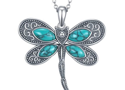 Daixiya Dragonfly Necklace 925 Sterling Silver Turquoise Dragonfly Pendant Necklace Boho Jewelry Gifts for Women