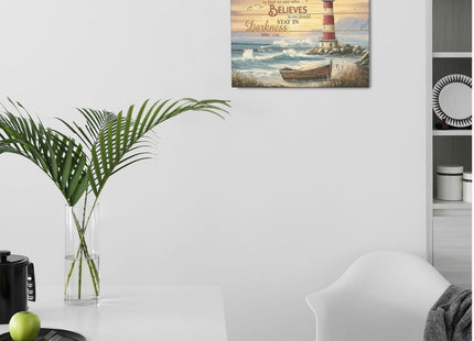 Zyphren Ocean Lighthouse Wall Art Christian Bible Verse Wall Decor Rustic Coastal Pictures Religious Canvas Print Painting Home Artwork Decoration Gifts for Living Room Bedroom Bathroom 12"x16"