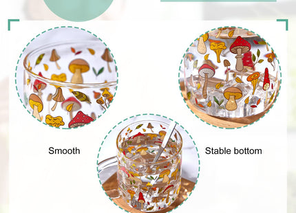 Chengu Mushroom Mug with Handle, 15 oz Clear Mushroom Glass Cup Gift