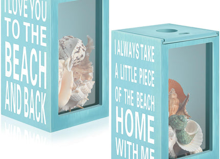 Juexica 2 Pcs Seashell Holder Seashell Display Box Beach Coastal Decor Acrylic Holder Display Case Home Decor for Coastal Decoration Storage(Blue,to the Beach and Back)