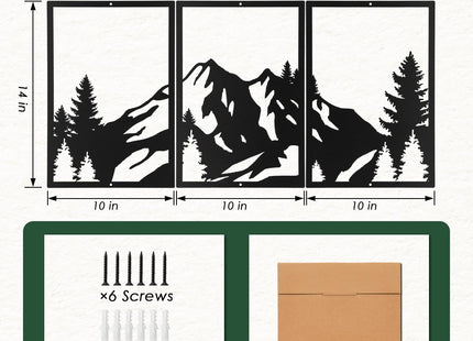 Sanwarm Wall Decor, 3 Pieces, Black Metal, for Home Mountain Woodland