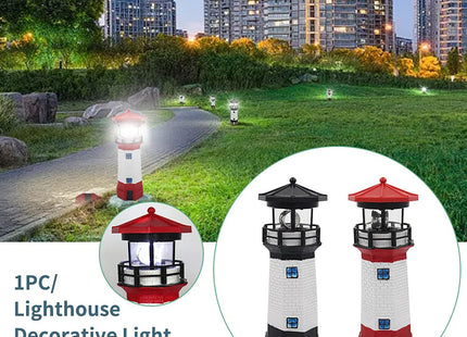 Trivolein LED Solar Powered Lighthouse, Indoor Outdoor Lighthouse with Rotating Beacon LED Lights, Courtyard Waterproof Landscape Lights for Garden Patio Landscape Outside Yard Gifts Black