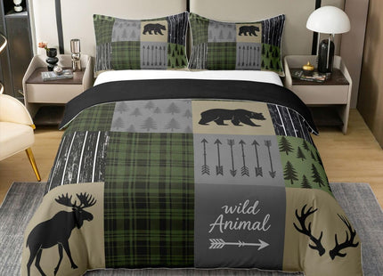 jejeloiu Twin Size 100% Cotton Bear Print Duvet Cover Wild Animal Bedding Set Ultra Soft Rustic Cabin Country Comforter Cover Set Blue Grey Bedspread Cover Room Decor Bedclothes Zipper