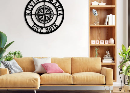 Metal Name Signs Personalized, Compass Metal Sign, Nautical Compass GPS Coordinates Metal Sign with Last Name Date, Personalized Wall Decor, Personalized Wedding Gift