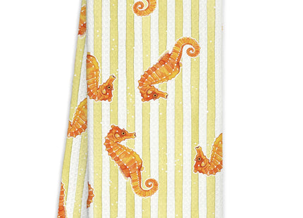 KRHFG Coastal Ocean Seahorse Hand Towels for Bathroom, Kids Bathroom Decor, Coastal Beach Kitchen Towels, Yellow Striped Nautical Seahorse Dish Towel Drying Cloth for Kitchen, 16x24 Inch