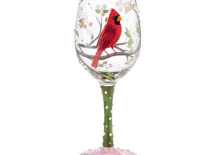 Enesco Designs by Lolita Cardinal Bird with Cherry Blossoms Beauty Artisan Hand-Painted Wine Glass, 15 Ounce, Multicolor