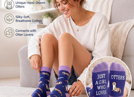 HAPPYPOP Otter Gifts for Women - Funny Sea Otter Socks, Ocean Gifts Animal Socks for Teen Girls