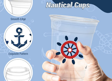 HYMENEX 50 Pcs Nautical Cups, 12 oz Nautical Plastic Party Cups for Home Kitchen Birthday Summer Ocean Party Favors Supplies Decoration
