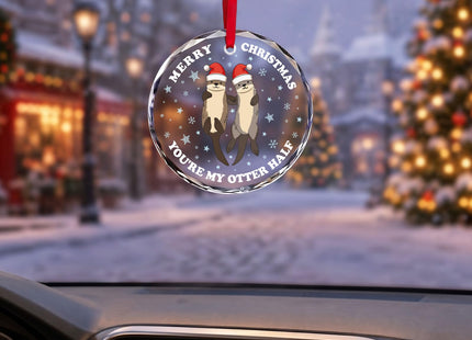 Otter Couple Glass Christmas Ornaments 2026, Christmas Tree Decorations