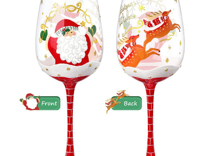 NymphFable Santa Reindeer Hand-Painted Wine Glass Christmas Gift, 15 oz