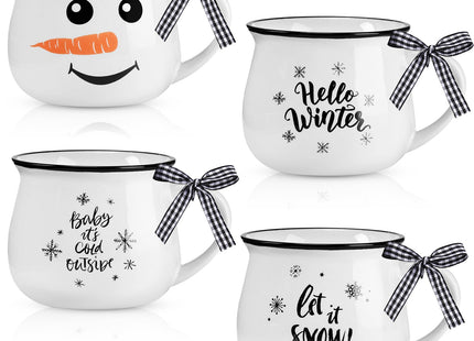Patelai 4 Pcs Espresso Mugs Coffee Bar White, Snowman Style
