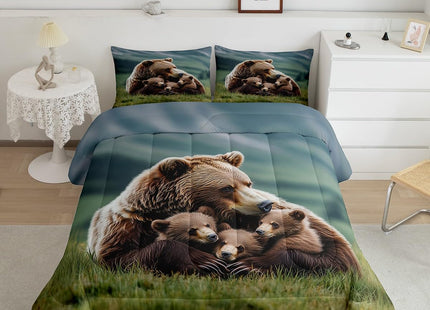 Erosebridal Bear Family Comforter Set Toddler Rustic Wild Animals Bedding Set Country Woodland Bear Down Comforter for Kids Boys Girls Farmhouse Cabin Duvet Insert Natural Wildlife Room Home Decor