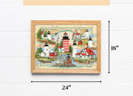 Heritage Puzzle Lighthouses of Maine Jigsaw Puzzles for Adults 550 Pieces, 24"" x 18"" - Coastal Landmark Collage with Nautical Chartmap - Scenic Lighthouse Art by Donna Elias Made in U.S.A.