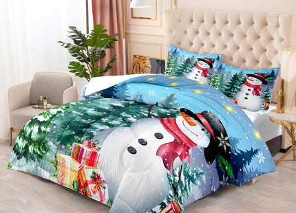 LUVIVIHOME 3PCS Merry Christmas Comforter Set Queen Size, Cute Funny Snowman Bedding, Winter Snowflake Pine Tree Christmas Bedroom Decor for Kids Boys Girls Teens Toddler, Xmas Gifts, 2 Pillow Shams