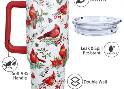 wmvhdiw 30 Oz Red Cardinal Tumbler With Handle,Red Cardinal Coffee Travel Mug Cup Water Bottle,Christmas Decor Gifts for Women