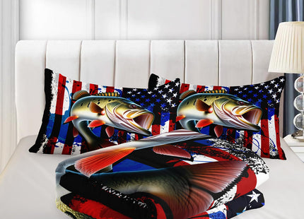 HOSIMA Big Pike Fishing Comforter Set Twin for Teens with 2 Pillowcases.