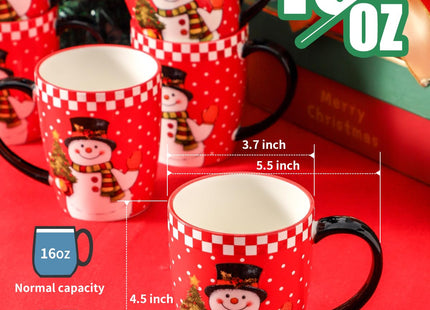 HASENSE Christmas Coffee Mugs Set of 6, 16oz Cups with Snowman Pattern